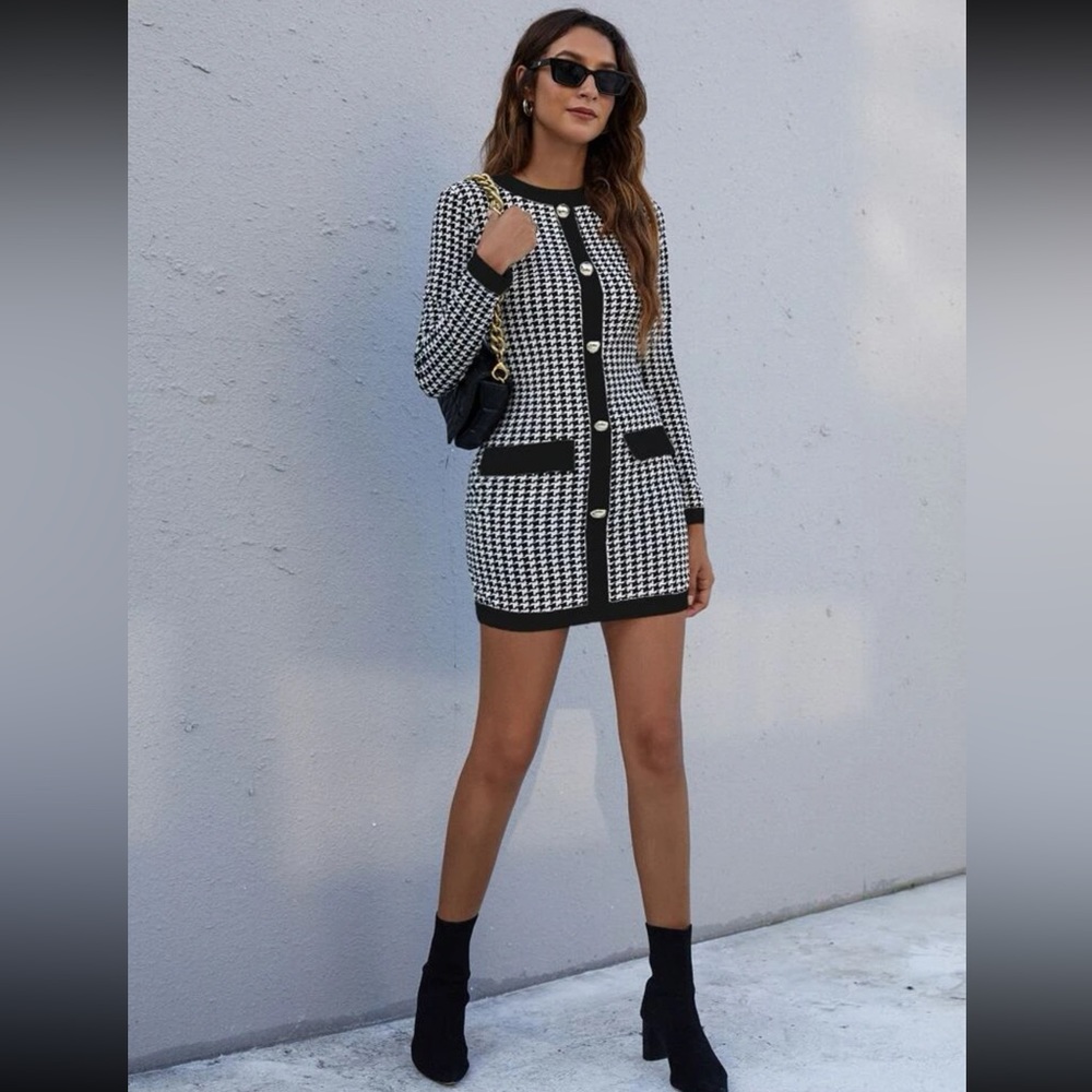Houndstooth Print Dress